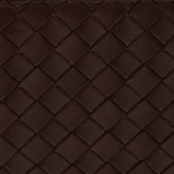 Pre Owned Bottega Veneta Dark Brown Intrecciato Leather Money Clip Bifold Wallet