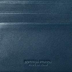 Pre Owned Bottega Veneta Black/Blue Intrecciato Leather Bifold Wallet