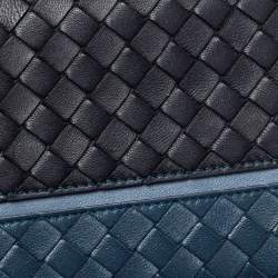 Pre Owned Bottega Veneta Black/Blue Intrecciato Leather Bifold Wallet