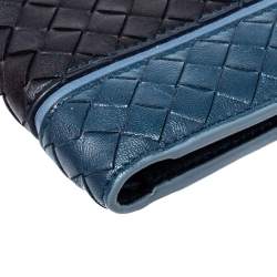 Pre Owned Bottega Veneta Black/Blue Intrecciato Leather Bifold Wallet