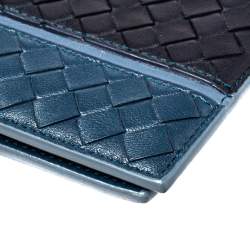 Pre Owned Bottega Veneta Black/Blue Intrecciato Leather Bifold Wallet