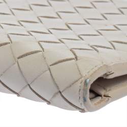 Pre Owned Bottega Veneta Off White Intrecciato Leather Bifold Wallet