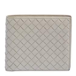 Pre Owned Bottega Veneta Off White Intrecciato Leather Bifold Wallet