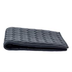 Pre Owned Bottega Veneta Navy Blue Intrecciato Leather Card Holder