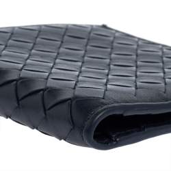 Pre Owned Bottega Veneta Navy Blue Intrecciato Leather Card Holder