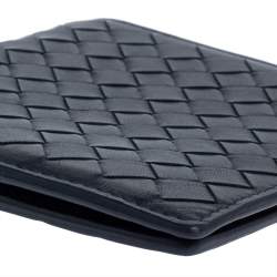 Pre Owned Bottega Veneta Navy Blue Intrecciato Leather Card Holder