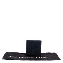 Pre Owned Bottega Veneta Navy Blue Intrecciato Leather Card Holder