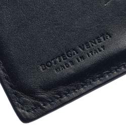 Pre Owned Bottega Veneta Navy Blue Intrecciato Leather Card Holder