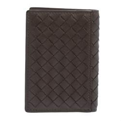 Pre Owned Bottega Veneta Grey Intrecciato Leather Card Holder