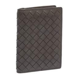 Pre Owned Bottega Veneta Grey Intrecciato Leather Card Holder