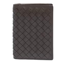 Pre Owned Bottega Veneta Grey Intrecciato Leather Card Holder