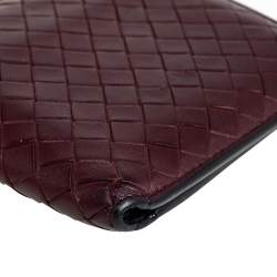 Pre Owned Bottega Veneta Maroon Intrecciato Leather Bifold Wallet