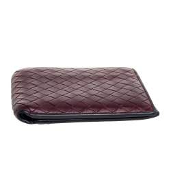 Pre Owned Bottega Veneta Maroon Intrecciato Leather Bifold Wallet