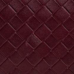 Pre Owned Bottega Veneta Maroon Intrecciato Leather Bifold Wallet