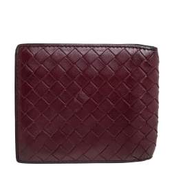Pre Owned Bottega Veneta Maroon Intrecciato Leather Bifold Wallet