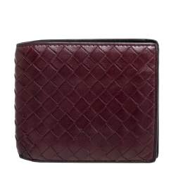 Pre Owned Bottega Veneta Maroon Intrecciato Leather Bifold Wallet