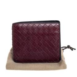 Pre Owned Bottega Veneta Maroon Intrecciato Leather Bifold Wallet
