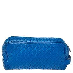 Bottega Veneta Blue Intrecciato Leather Toilerty Pouch 