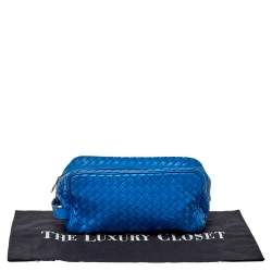 Bottega Veneta Blue Intrecciato Leather Toilerty Pouch 