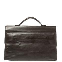 Pre Owned Bottega Veneta Dark Brown Intrecciato Leather Briefcase