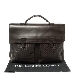 Pre Owned Bottega Veneta Dark Brown Intrecciato Leather Briefcase