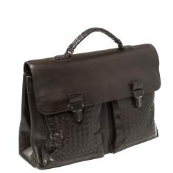 Pre Owned Bottega Veneta Dark Brown Intrecciato Leather Briefcase