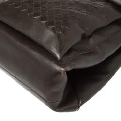 Pre Owned Bottega Veneta Dark Brown Intrecciato Leather Briefcase