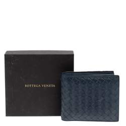 Pre Owned Bottega Veneta Blue Intrecciato Leather Bifold Wallet