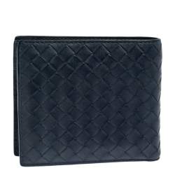 Pre Owned Bottega Veneta Blue Intrecciato Leather Bifold Wallet