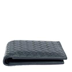 Pre Owned Bottega Veneta Blue Intrecciato Leather Bifold Wallet