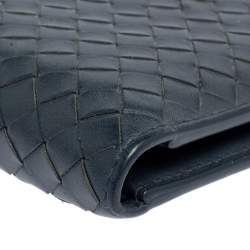 Pre Owned Bottega Veneta Blue Intrecciato Leather Bifold Wallet