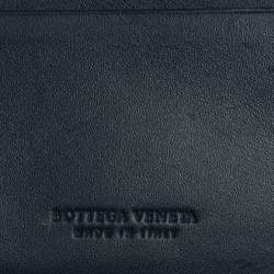 Pre Owned Bottega Veneta Blue Intrecciato Leather Bifold Wallet