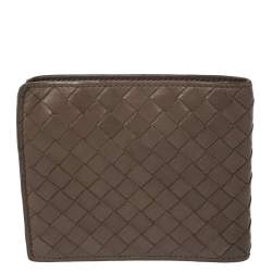 Pre Owned Bottega Veneta Beige Intrecciato Leather Bifold Wallet