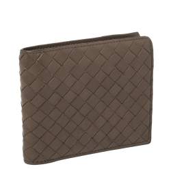 Pre Owned Bottega Veneta Beige Intrecciato Leather Bifold Wallet