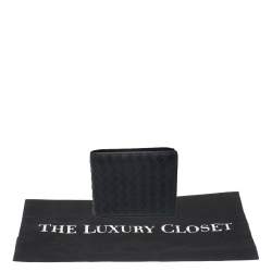 Pre Owned Bottega Veneta Navy Blue Intrecciato Leather Bifold Wallet