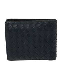 Pre Owned Bottega Veneta Navy Blue Intrecciato Leather Bifold Wallet