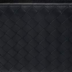 Pre Owned Bottega Veneta Navy Blue Intrecciato Leather Bifold Wallet