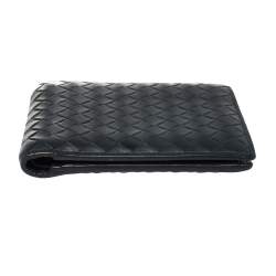 Pre Owned Bottega Veneta Navy Blue Intrecciato Leather Bifold Wallet