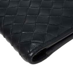 Pre Owned Bottega Veneta Navy Blue Intrecciato Leather Bifold Wallet