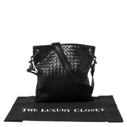 Pre Owned Bottega Veneta Black Intrecciato Leather Messenger Bag