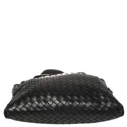 Pre Owned Bottega Veneta Black Intrecciato Leather Messenger Bag