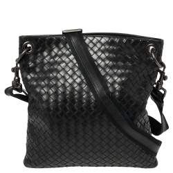 Pre Owned Bottega Veneta Black Intrecciato Leather Messenger Bag