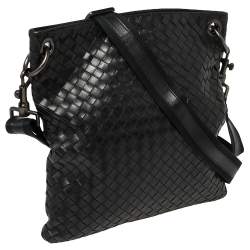 Pre Owned Bottega Veneta Black Intrecciato Leather Messenger Bag