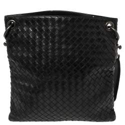 Pre Owned Bottega Veneta Black Intrecciato Leather Messenger Bag