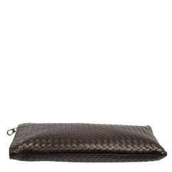 Bottega Veneta Dark Brown Intrecciato Leather Zip Document Case