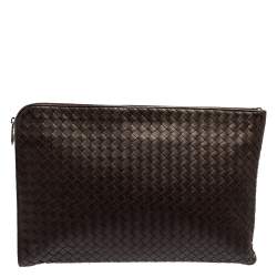 Bottega Veneta Dark Brown Intrecciato Leather Zip Document Case