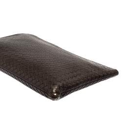 Bottega Veneta Dark Brown Intrecciato Leather Zip Document Case