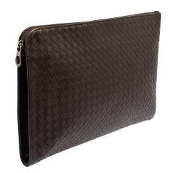 Bottega Veneta Dark Brown Intrecciato Leather Zip Document Case