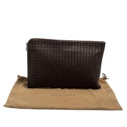 Bottega Veneta Dark Brown Intrecciato Leather Zip Document Case