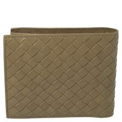 Pre Owned Bottega Veneta Beige Intrecciato Leather Bifold Wallet